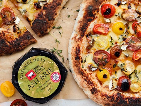 Pizza with Ash Brie, Cherry Tomatoes and Quince and Pear Paste