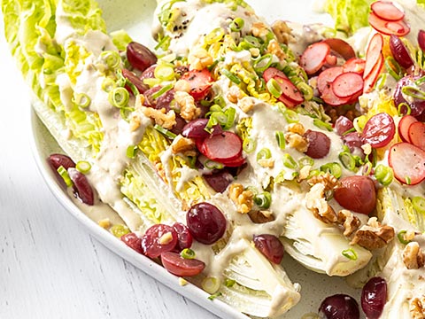 Cos Salad with Rosé Marinated Grapes and Blue Cheese Dressing