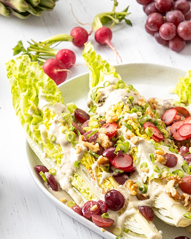 Cos Salad with Rosé Marinated Grapes and Blue Cheese Dressing