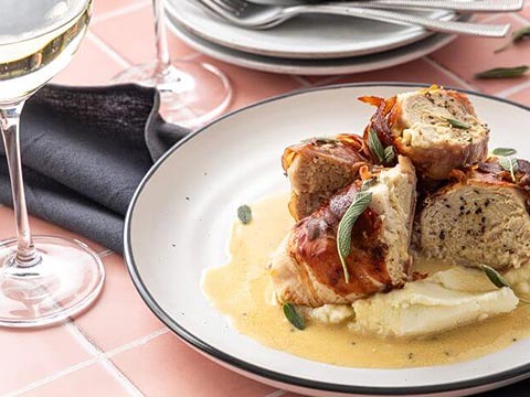 Prosciutto and Brie Chicken, with Sauvignon Blanc Jus